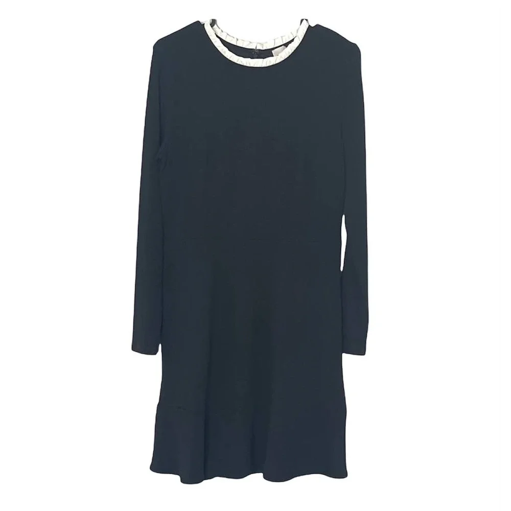 LOFT RUFFLE FLOUNCE FLARE DRESS BLACK SIZE 6 RAYON BLEND - Picture 2 of 7